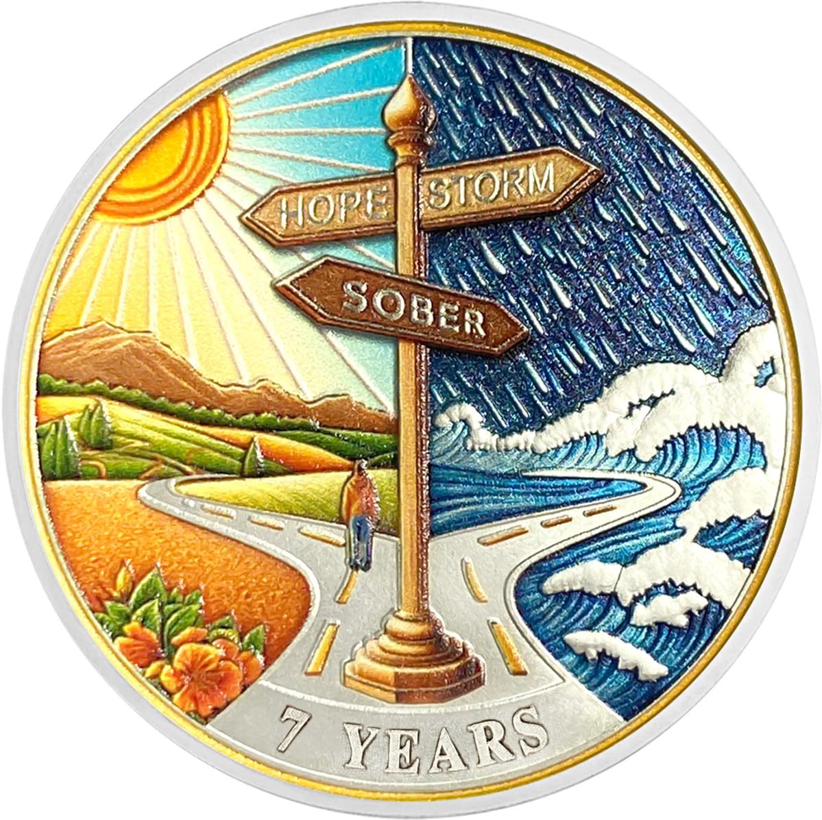 7 Year Sobriety Coin Gifts | Road Sign Sobriety AA Coins - HA AA Chip Medallion with Serenity Prayer | Narcotics Alcoholics Anonymous Gifts for Anniversary Year for Men & Women in Recovery
