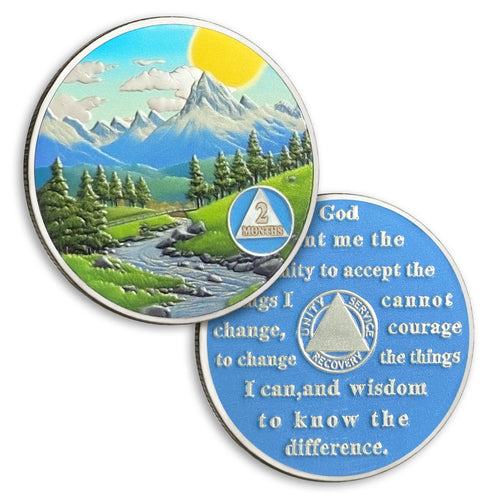 2 Month Sobriety Coin Valley Sunrise One Month Sobriety Chip Serenity Prayer AA Chips and Medallion Sun Chips Recovery Anniversary Token Sobriety Gifts for Men Women Alcoholics Anonymous Gift
