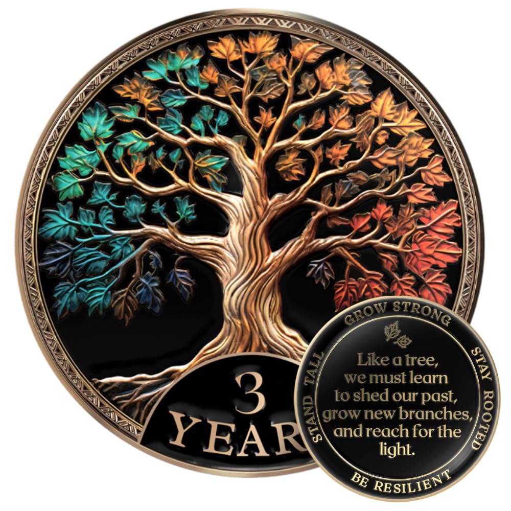 MilestoneMint Affirmation Sobriety Coin Gift Set | Tree of Life AA Chip Medallion with Token Capsule Stand & Card | Sobriety Gifts for Anniversary Month & Year for Men & Women in Recovery (3 Years)