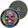 1 Year Colorful Head Bone Sobriety Coin | AA Chip Medallion with Serenity Prayer | Anniversary Token for Men & Women in Recovery | AA Sobriety Gifts Medallion for Month & Year Milestones