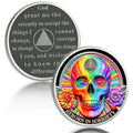 Rainbow Skull 1 Year Sobriety Coin Double Flower One Year Sobriety Chip AA Chips and Medallion AA Coin Serenity Prayer Coin Recovery Chip Sobriety Token Sobriety Gifts for Men Women