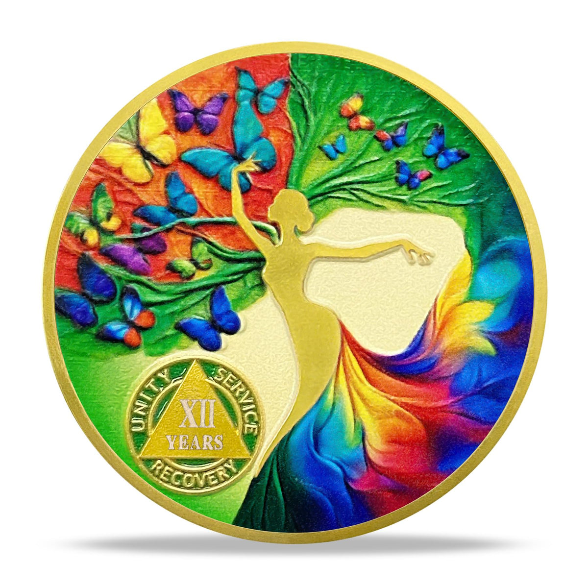 12 Year Sobriety Coin Gift Set | Dancing Woman Tree AA Chip Medallion with Coin Capsule | Sobriety Gifts for Anniversary Month & Year for Men & Women in Recovery