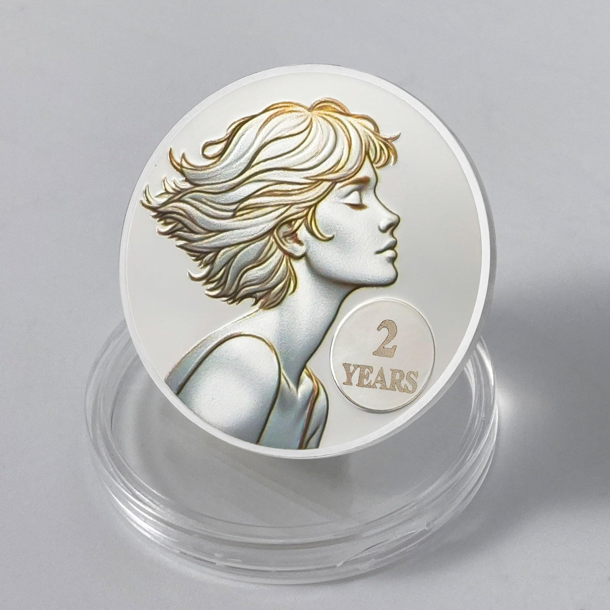 2 Year Sobriety Coin - Short-Haired Woman HA AA Medallions and Sobriety Chips AA Coins - Ideal Alcoholics Anonymous Sobriety Gifts for Women Celebrating Recovery and Strength
