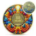Delicate Sunflower 16 Year Sobriety Coin - 16 Year Recovery Butterfly AA Coins - One Day at A Time NA HA AA Chips and Medallions - 1-40 Years Living Clean Alcoholics Anonymous Gifts for Men Women