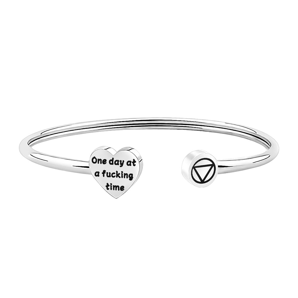 TGBJE One Day At A Time Bracelet Sobriety Gift Addiction Recovery Gift AA Bracelet NA Gift (AA bangle)