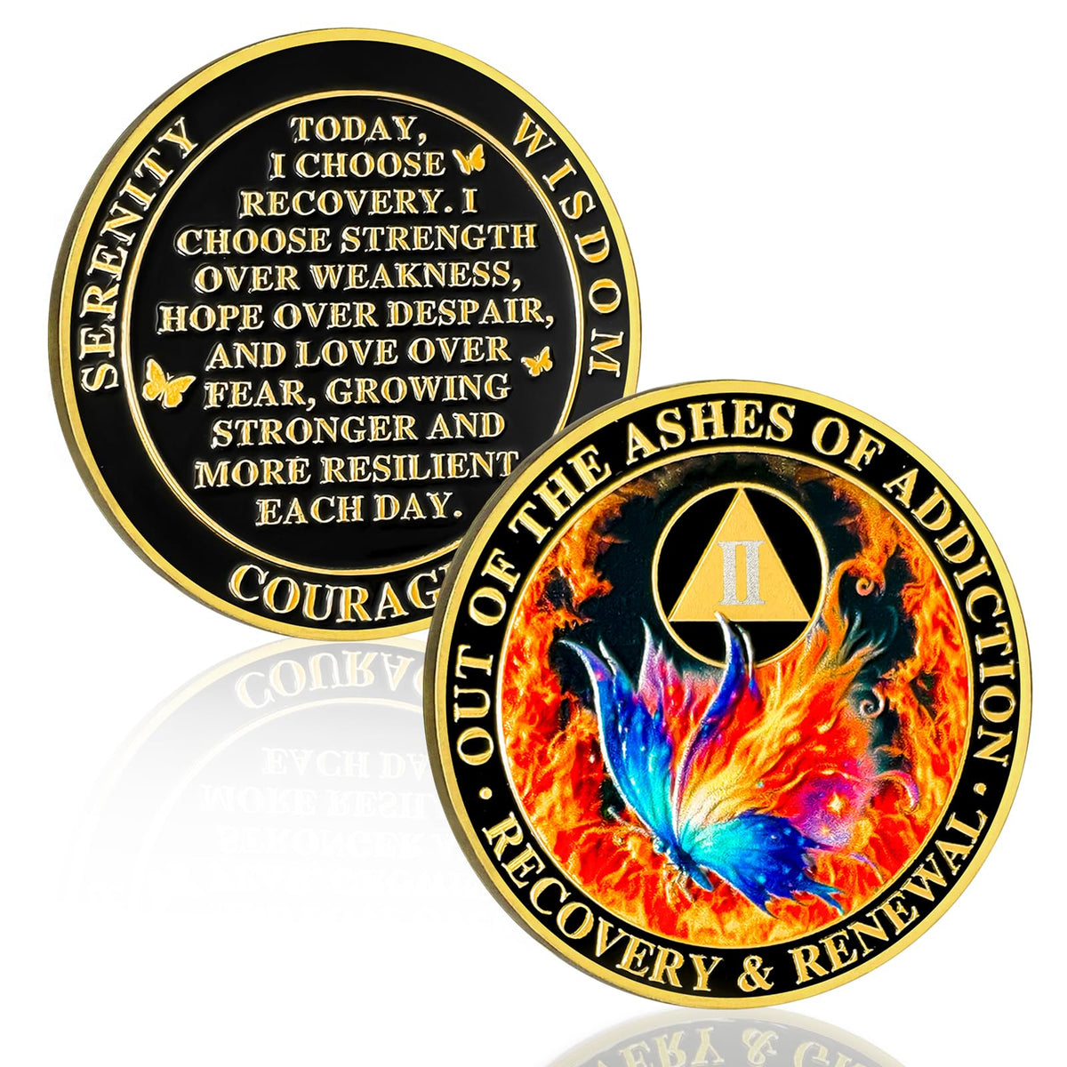 Butterfly in The Fire 2 Year Sobriety Coin Recovery & Renewal Two Year Sobriety Chip AA Chips and Medallion AA Coin Recovery Anniversary Token Sobriety Gifts for Men Women Alcoholics Anonymous Gift