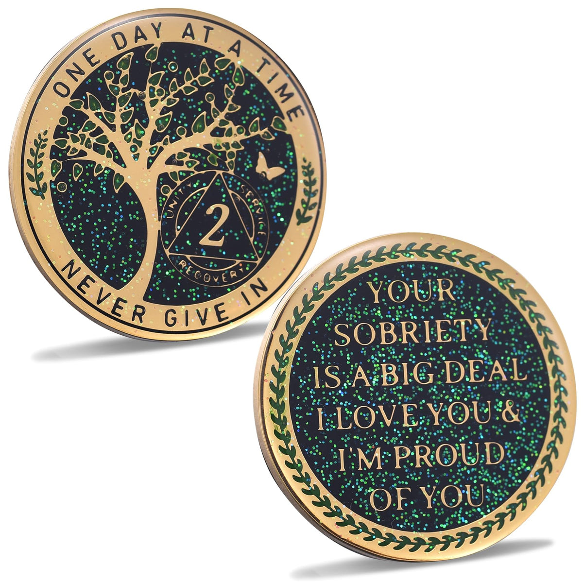 LParkin 2 Year Sobriety Coin Tree of Life Recovery Coin AA Recovery Medallion Anniversary Token Sobriety Gifts Alcoholics Anonymous Medallion