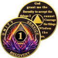 1 Year Sobriety Coin | Purple Flame Triangle Alcoholics Anonymous Coins AA Sobriety Gifts for Men & Women | Celebratory Living Clean AA Coin for Annual Sober Chip Anniversary | AA Chips ＆ AA Medallion