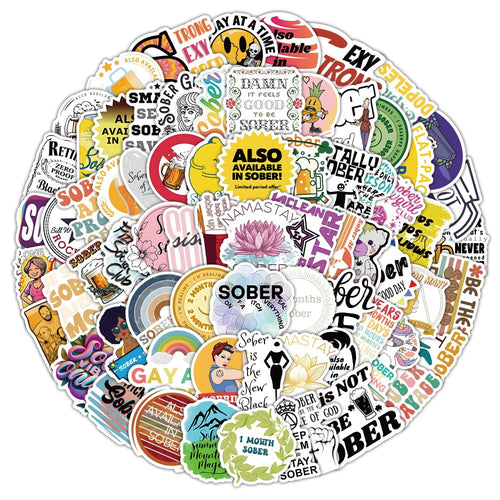 107Pcs Sober Stickers Vinyl Sobriety Stickers Decals for Laptop Water Bottle Bumper Luggage Computer Skateboard Recovery Gifts Birthdays Halloween Christmas Party Supplies Gifts