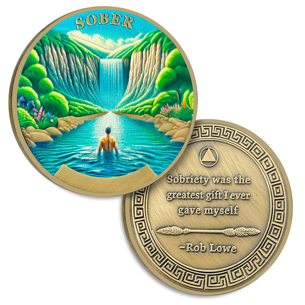 Inspirational Waterfall Landscape Sobriety Coin Meditator Under The Waterfall Sobriety Chip AA Chips and Medallion Recovery Anniversary Token Sobriety Gifts for Men Women Alcoholics Anonymous Gift
