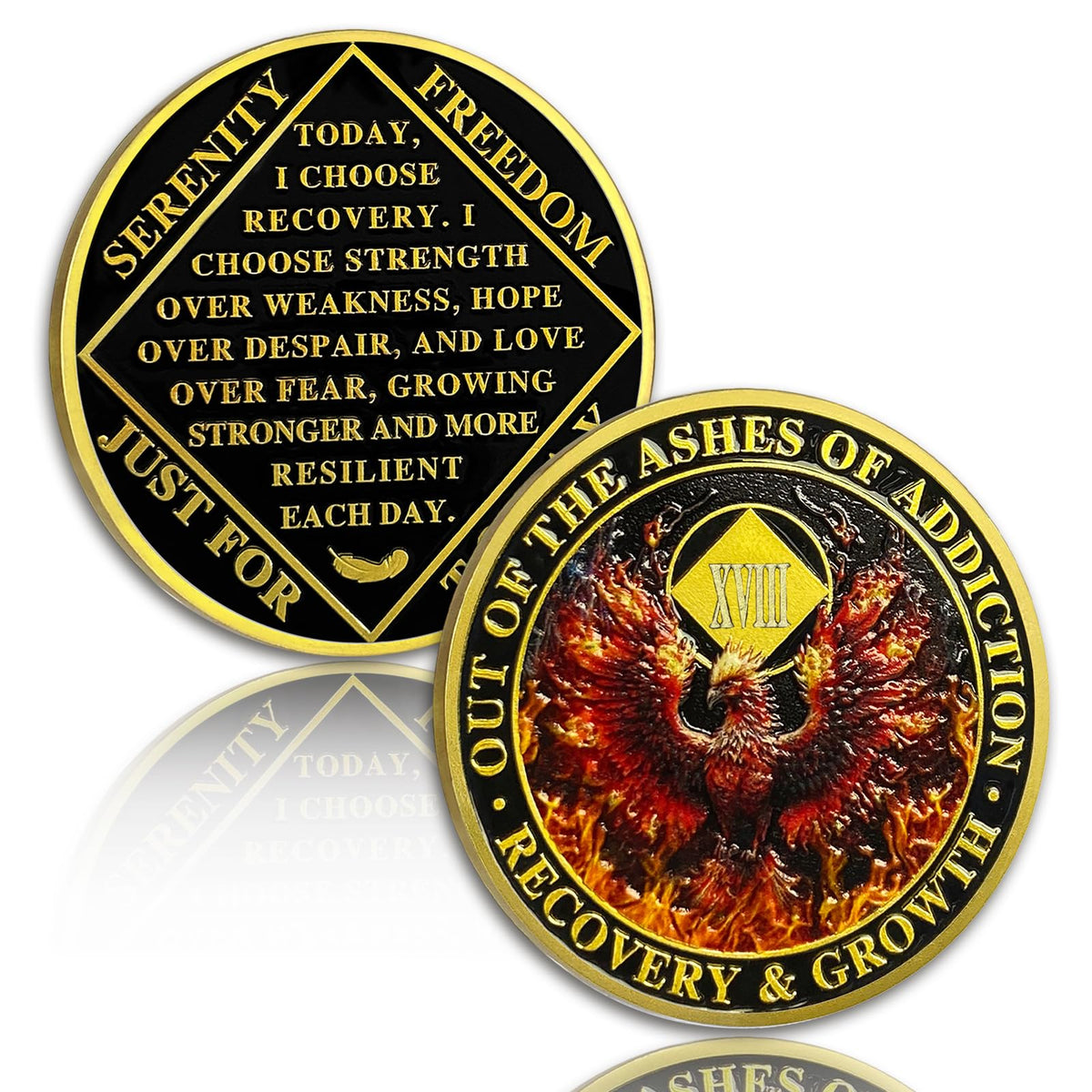 YRCKUDZKG Phoenix 18 Year Sobriety Coin Flame Eighteen Year Sobriety Chip NA Chips and Medallion NA Coin Recovery Chip Sobriety Token Sobriety Gifts for Men Women Narcotics Anonymous Gift