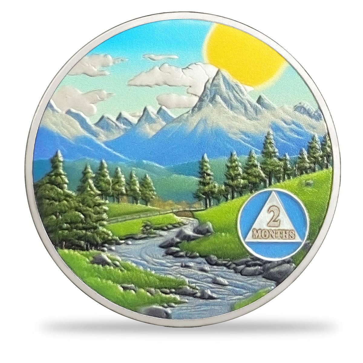 Imasoner 2 Month Sobriety Coin Gifts | Stream River Mountain Road for AA Chip Medallion with Coin Capsule Display Stand & Card | Sobriety Gifts for Month & Year for Men & Women in Recovery