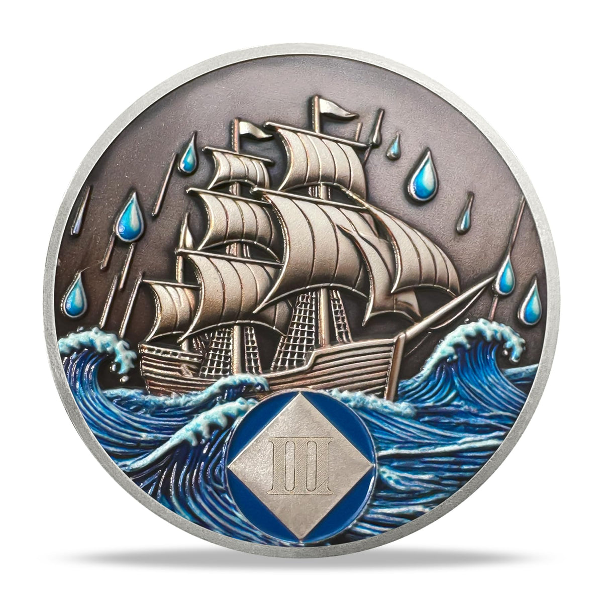 3 Year Sobriety Coin - Nautical NA Medallions | Narcotics Anonymousa AA Chips and Medallions | Addiction Recovery Gifts for Celebrating Recovery Anniversary Milestones | Sobriety Gifts for Women Men