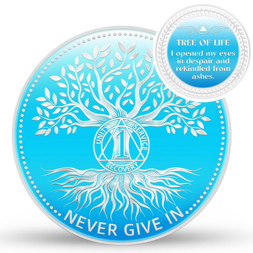 1 Year Sobriety Coin Tree of Life Recovery Coin AA Sobriety Coin Gift for Anniversary Month & Year for Men & Women in Recovery