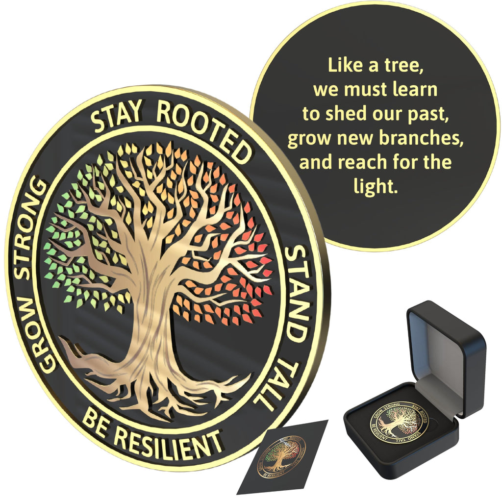 Tree of Life Sobriety Coin - AA Chips and Medallions - Celebrate Recovery with Affirmation and Motivation - Gift Box & Notecard Included