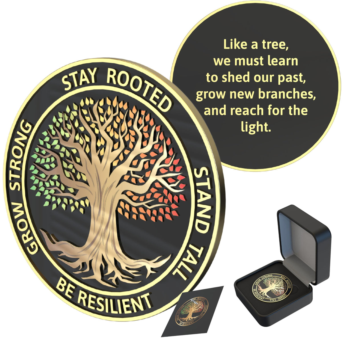 Tree of Life Sobriety Coin - AA Chips and Medallions - Celebrate Recovery with Affirmation and Motivation - Gift Box & Notecard Included