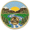 52 Year Sobriety Mint Winding River Gold Plated AA Recovery Medallion/Chip/Token