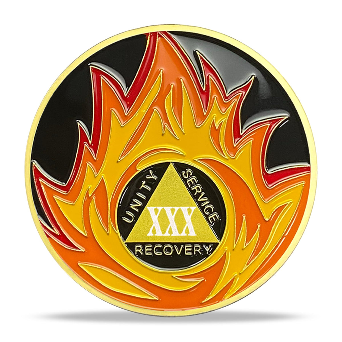 30 Year Sobriety Coin - Alcoholics Anonymous Flame Triangle AA Medallions and Sobriety Chips Recovery Coins with Display Case - Ideal Sobriety Gifts for Men & Women Celebrating AA and NA Recovery