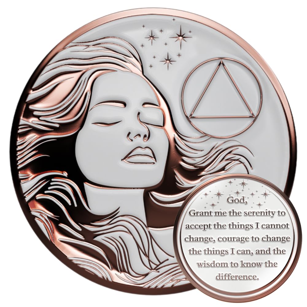 MilestoneMint Sobriety Coin Gift Set | Womans Serenity Token AA Chip Medallion with Capsule Display Stand & Card | Sobriety Gifts for Women in Recovery for Anniversary Month & Year (Rose Gold)