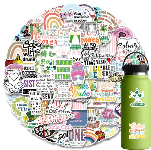 100Pcs Sober Stickers Vinyl Sobriety Stickers Decals for Laptop Water Bottle Bumper Luggage Computer Skateboard Snowboard. Gift for Kids Girls Teens