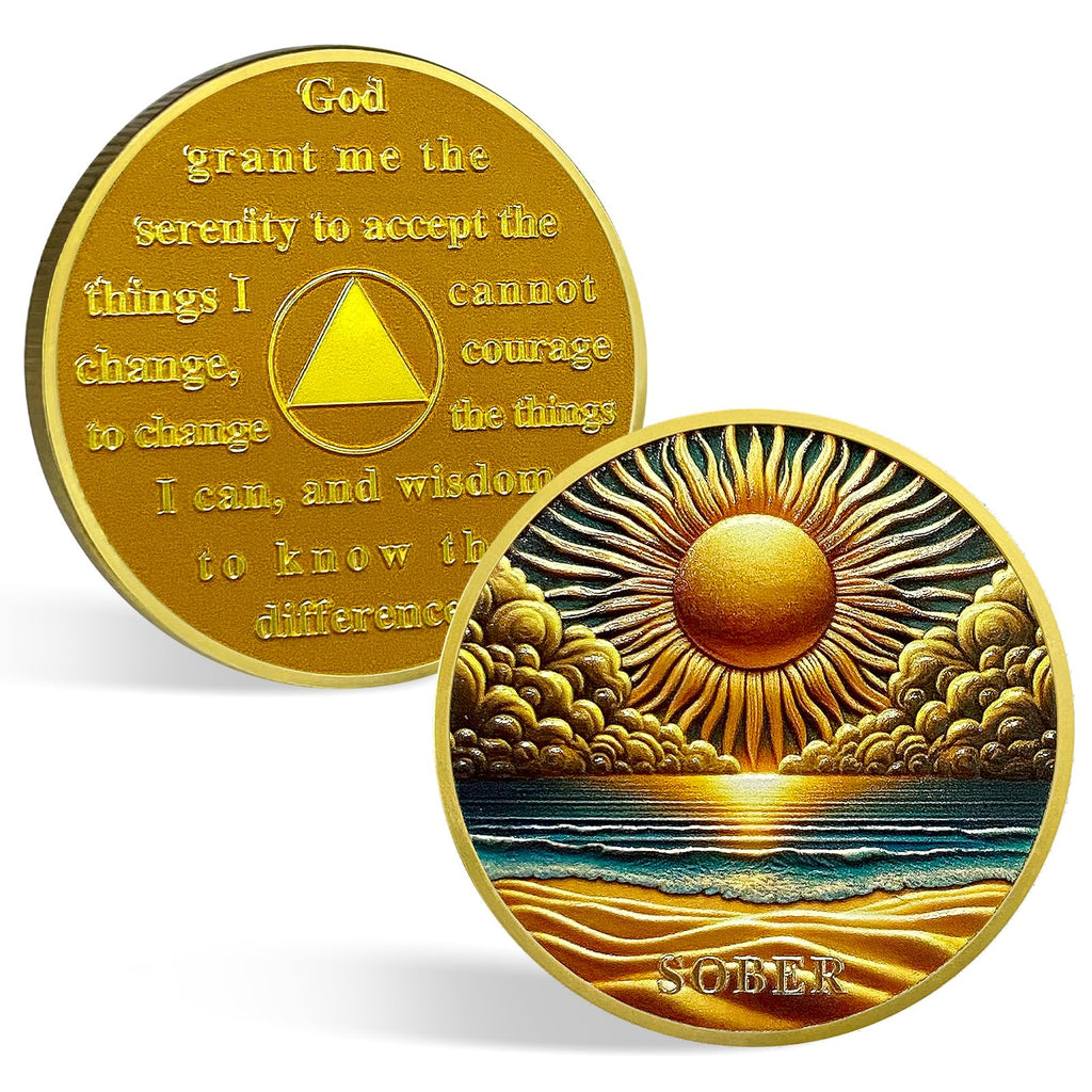 CHURYUML Sunlight Sobriety Coin Original Sobriety Chip Serenity Prayer AA Coins Recovery Medallions Sober Tokens Sobriety Gifts for Men Women Alcoholics Anonymous Addiction Recovery Gift