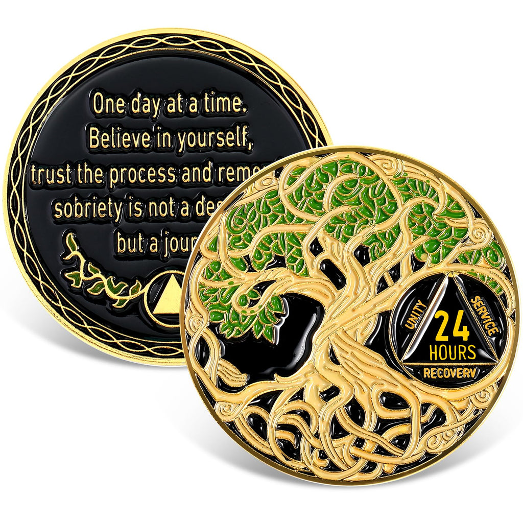 Ferreve Sobriety Coin Recovery Coin Anniversary Token Sobriety Gifts AA Medallion Alcoholics Anonymous Medallion for Women Men in Recovery(24 Hours)