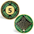 5 Year NA Sobriety Coin Green NA Medallions Sobriety Chips - Love Hope Spirit Faith Addiction Recovery Coins Sober Tokens for Narcotics Anonymous Recovery Sober Gifts