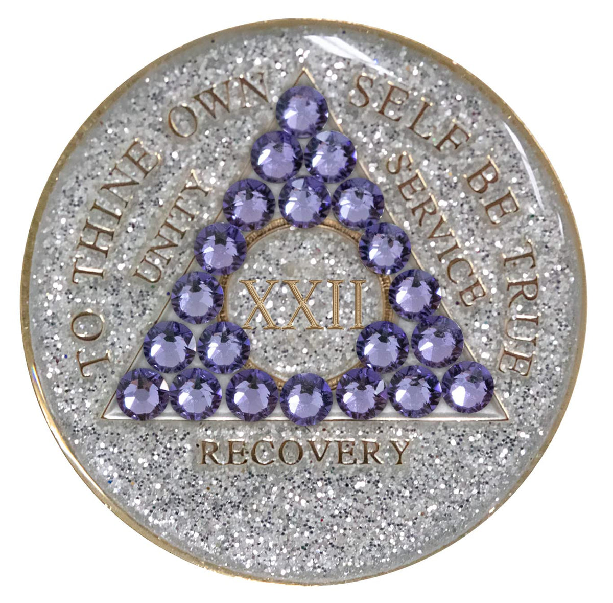 Recovery Mint Sobriety Chip AA Silver Triplate Tanzanite Bling (22 Year)